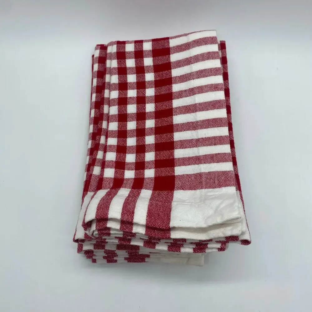 Sur La Table Red White Plaid 100% Cotton Fabric Napkins Set of 4 20 x 20 Hosting
